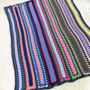 Vintage Crochet Afghan Throw Blanket Handmade Granny Crafted Multicolor 1970s